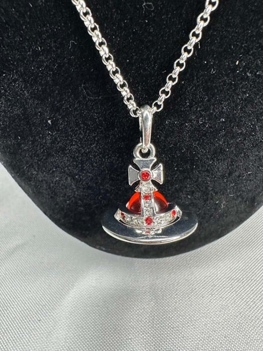 Red Vivienne Westwood Orb Cross Necklace Red Crystal
